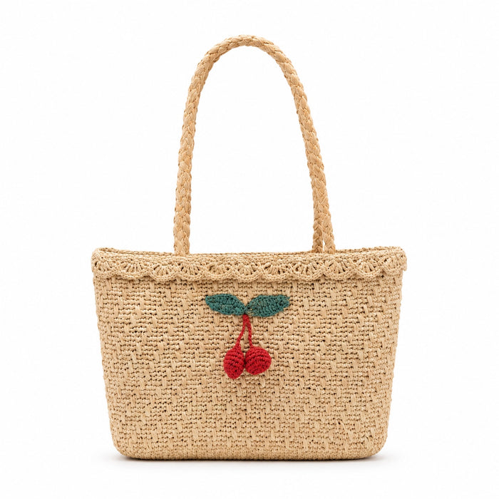 Amalfi - Raffia Shoulder Bag, front view on white background