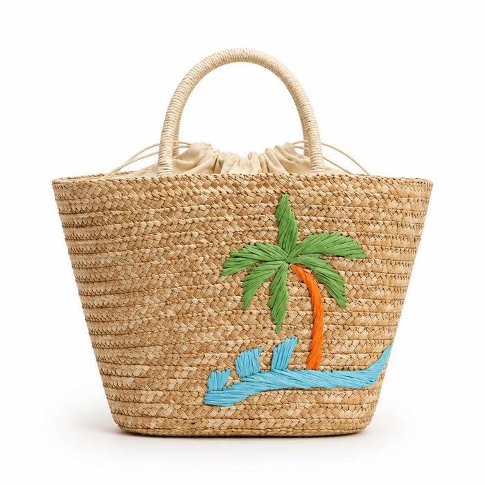 Bonifacio - Straw Tote Bag, front view on white background