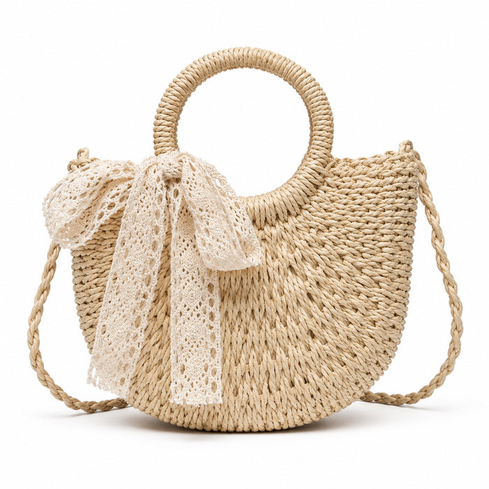 Cunda - Rattan Crossbody Bag, front view on white background