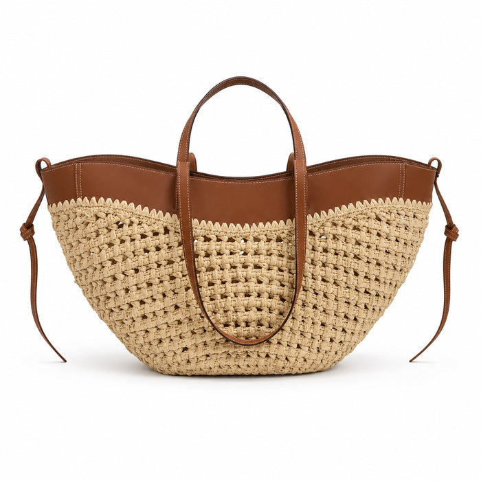 Gythio - Straw Bucket Bag, front view on white background