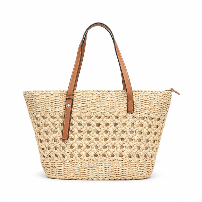 Moneglia - Rattan Tote Bag, front view on white background