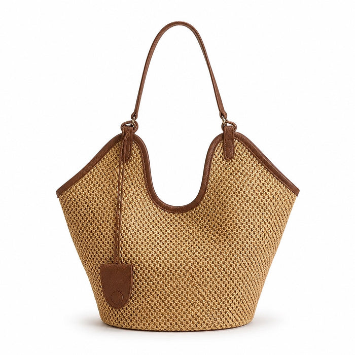 Nafplio - Straw Bucket Bag, front view on white background