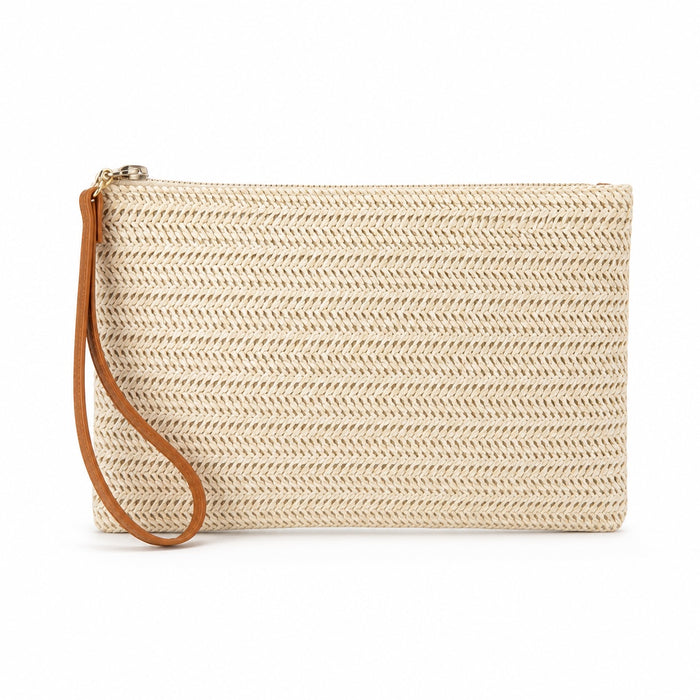 Noto - Straw Clutch, front view on white background