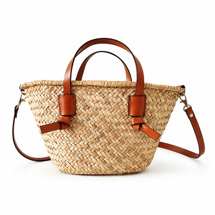 Patmos - Rattan Crossbody Bag in Brown, front view on white background