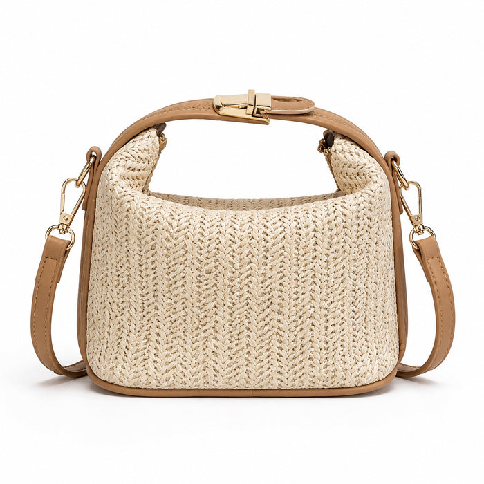 Riomaggiore - Straw Crossbody Bag in Khaki, front view on white background