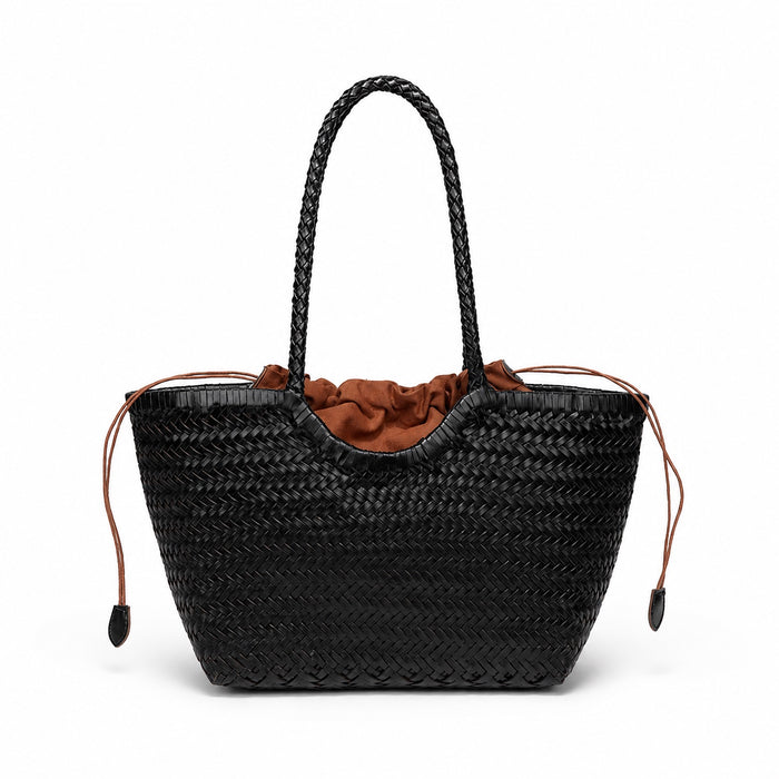 Tamariu - Straw Bucket Bag, front view on white background