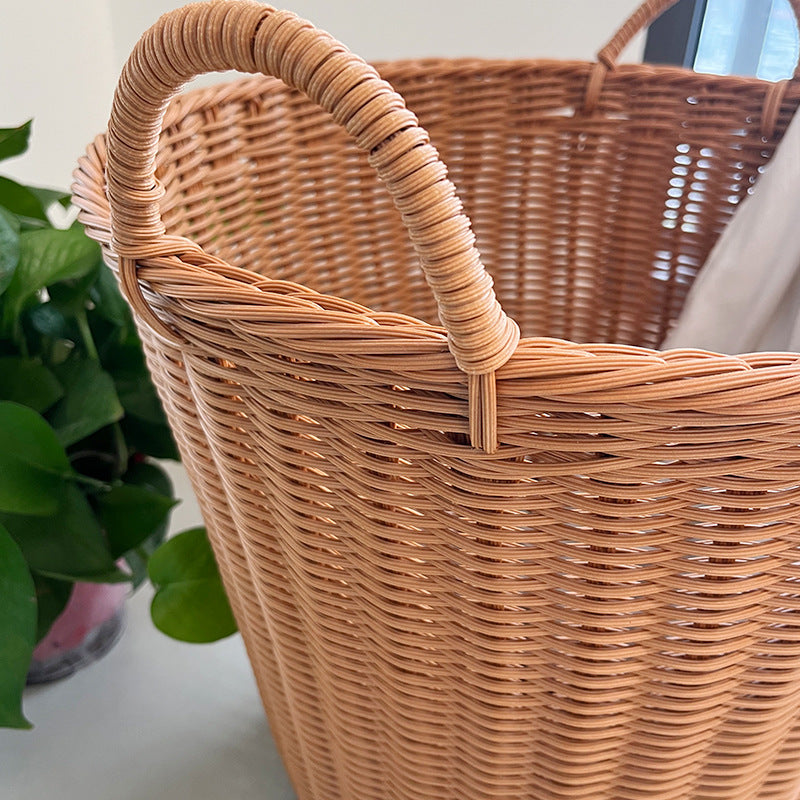 Woven Rattan Hand-braided Laundry Basket Storage Bin Rattan-style For Home Use