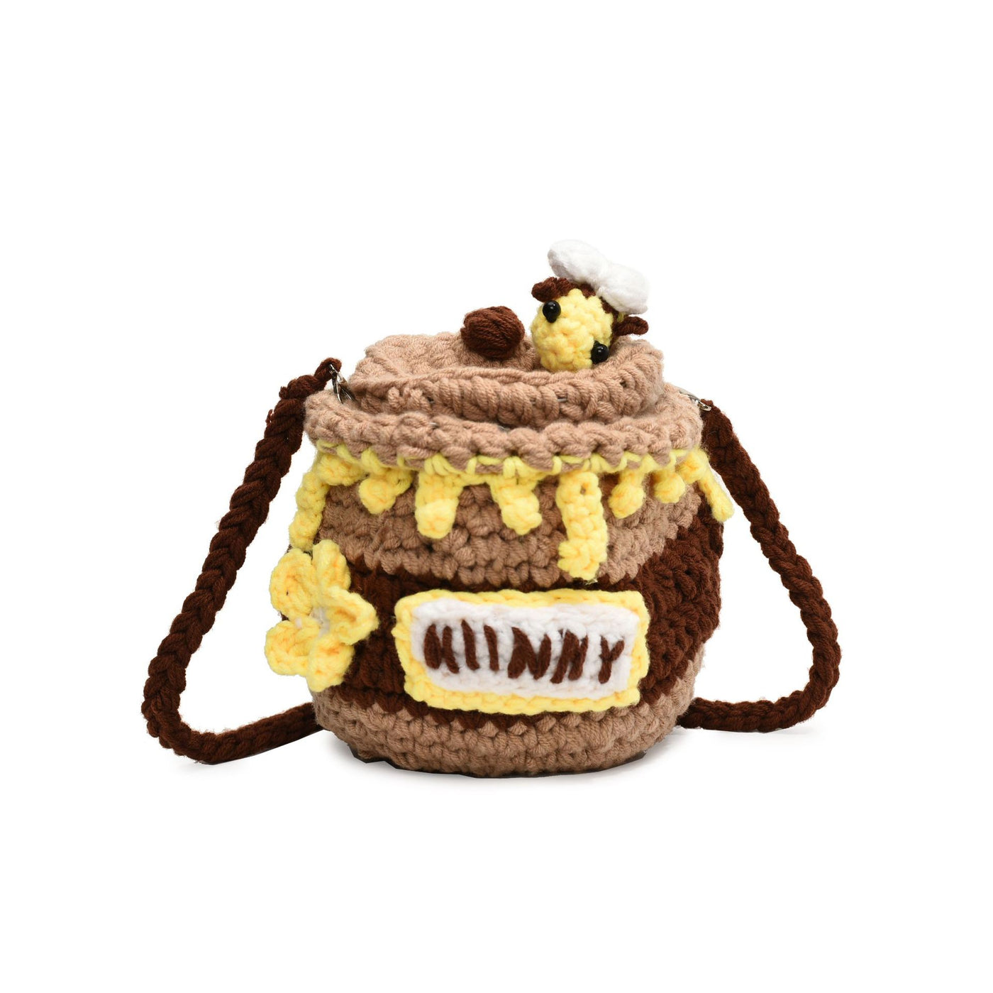 Knitted InternetFamous Yarn Bag Cute Bee And Honey Jar Crossbody Bag