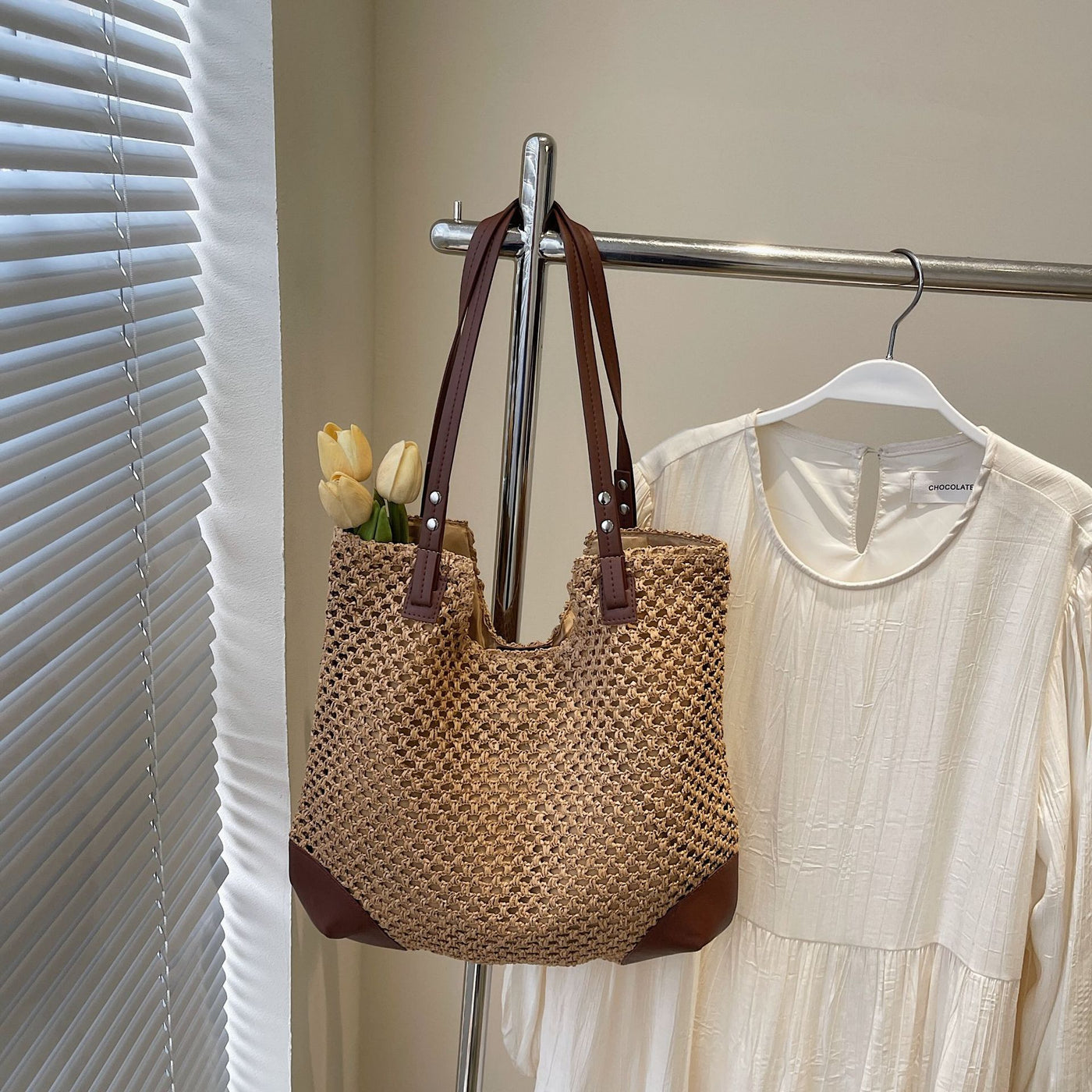 Straw Weave Minimalist Shoulder Bag For Women