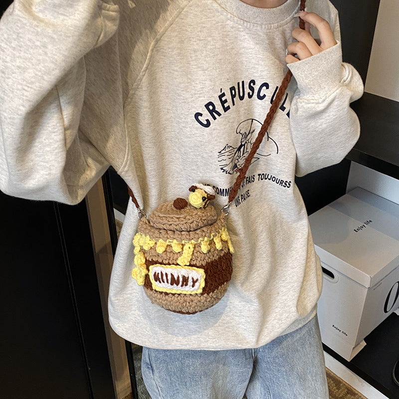 Knitted InternetFamous Yarn Bag Cute Bee And Honey Jar Crossbody Bag