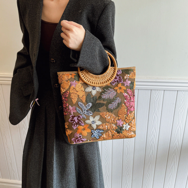 Woven Ring Bamboo Handbag