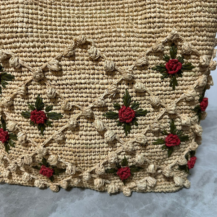 Raffia 3D Rose Flower Handbag For Women