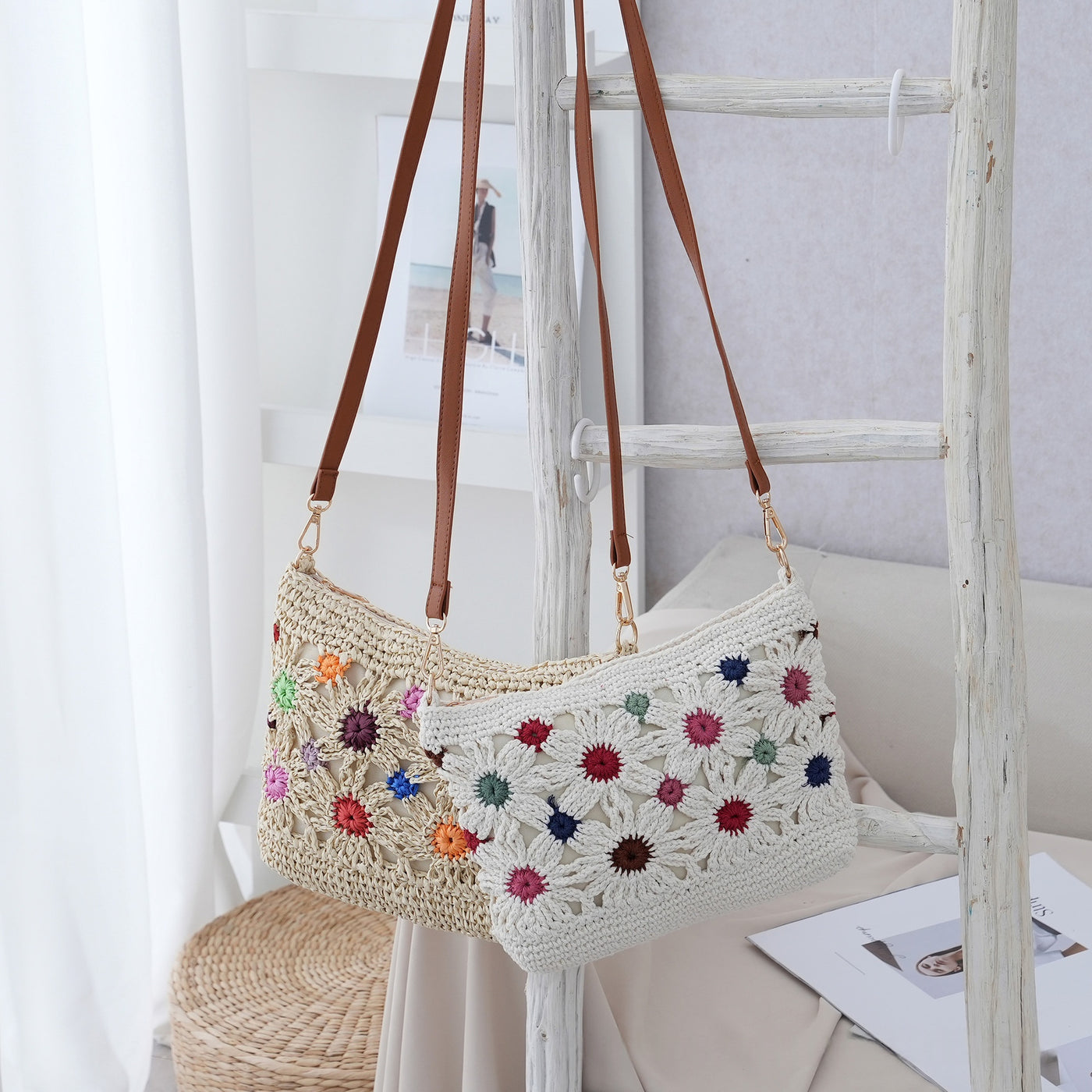 Single-Shoulder Crossbody Straw Bag For Vacation