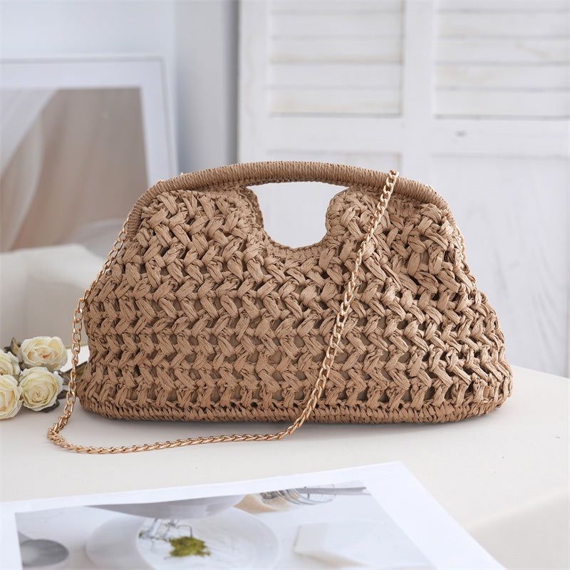 Summer Straw Weave Womens Bag All-Match Casual Chain-Strap Shoulder