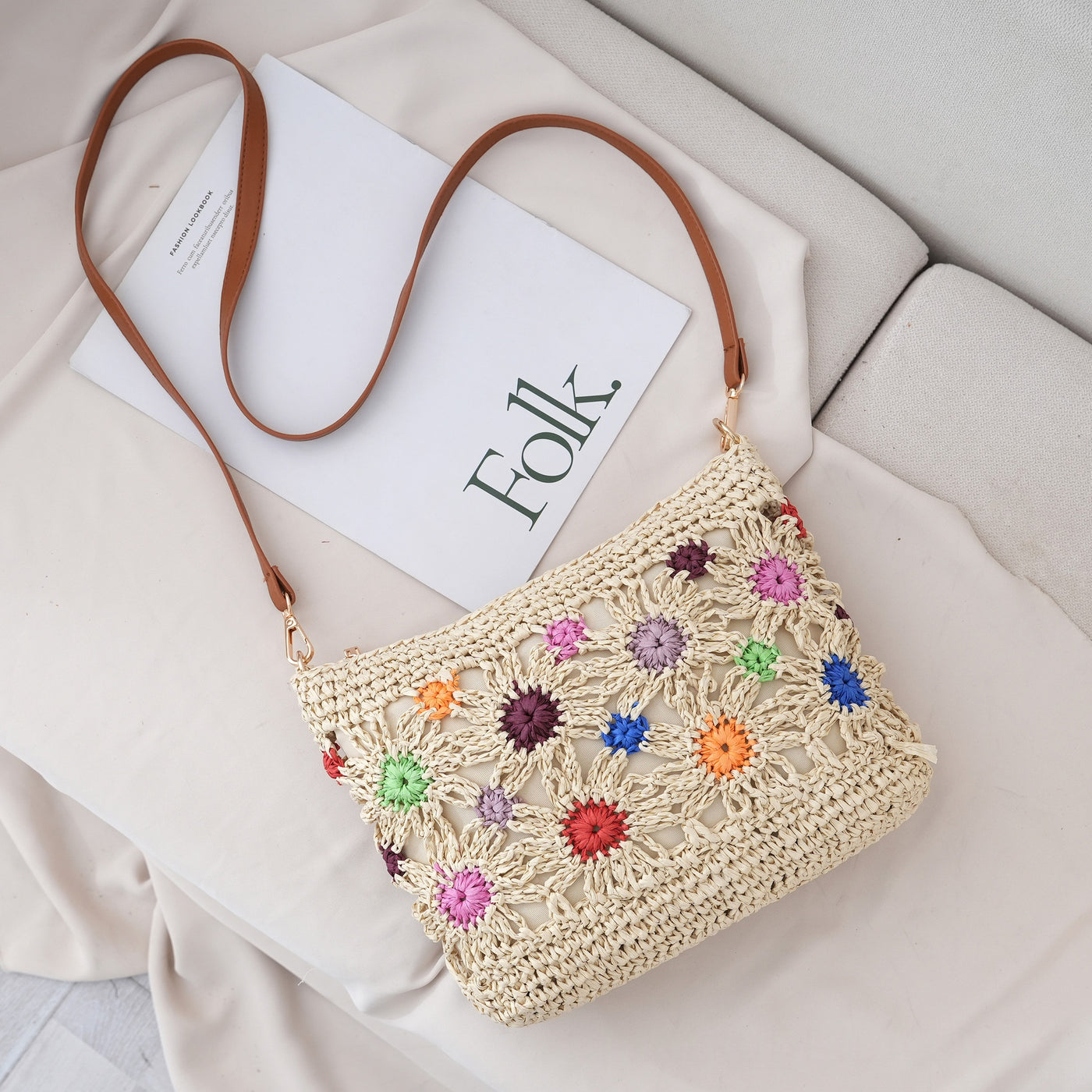 Single-Shoulder Crossbody Straw Bag For Vacation