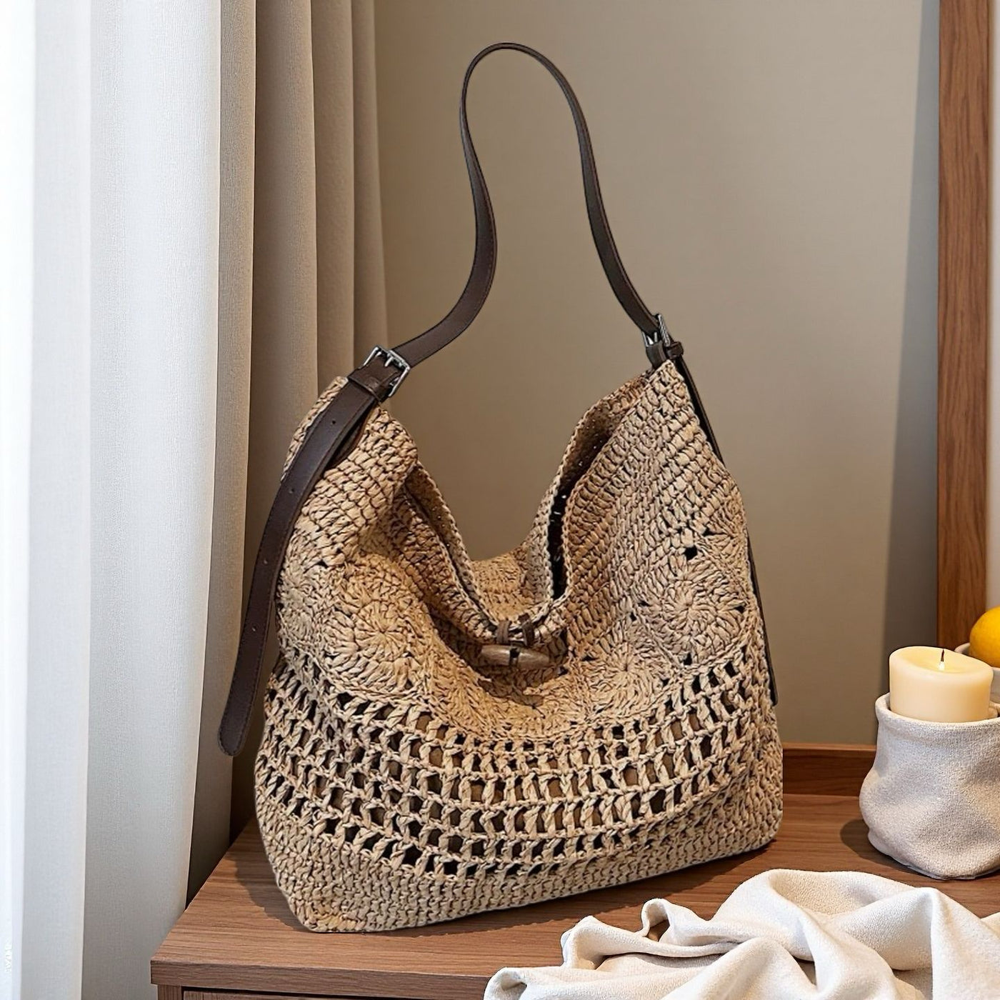 Original High-End Crochet Large-Capacity Straw Crossbody Bag