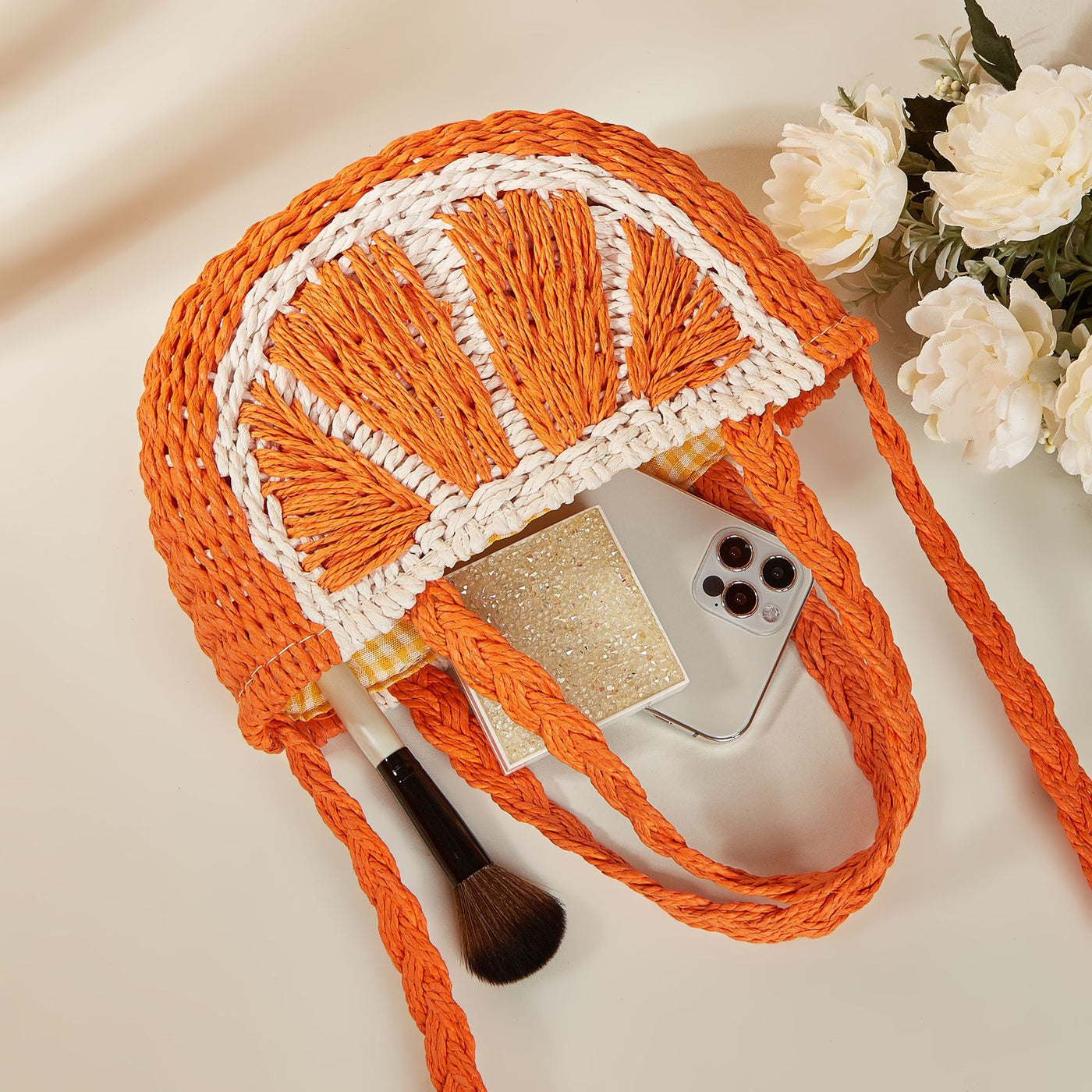 New Style Straw Bag With Fruit Design Shoulder And Crossbody Options