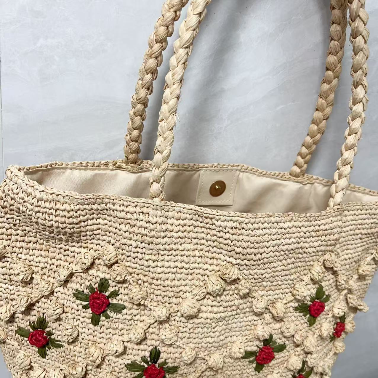 Raffia 3D Rose Flower Handbag For Women