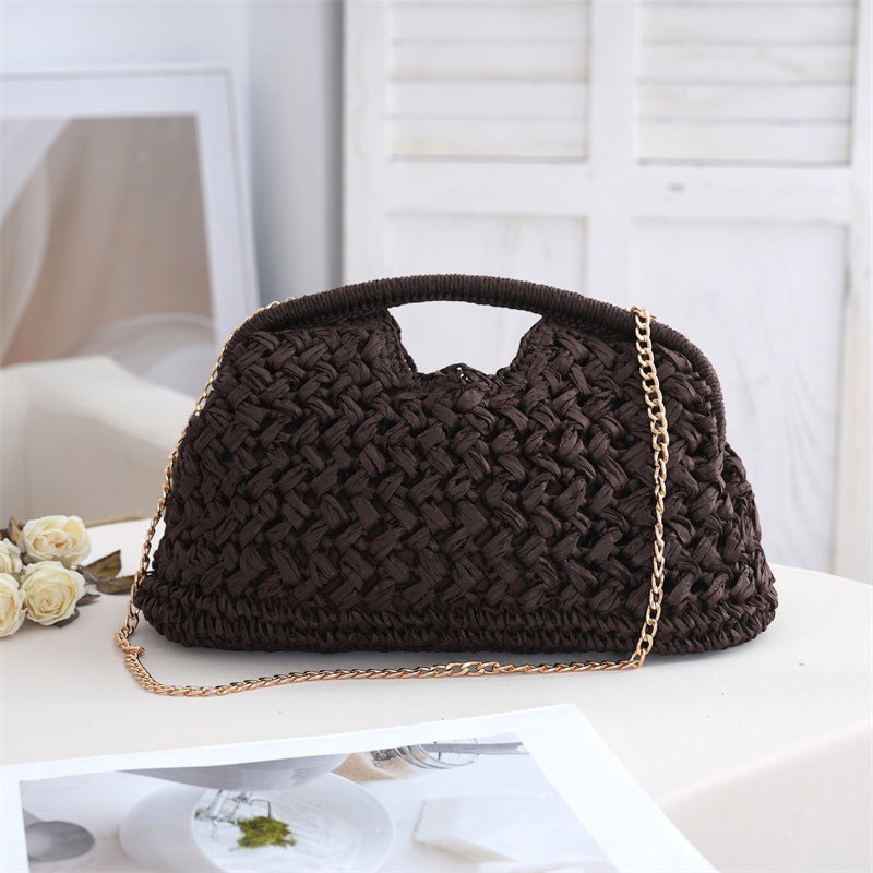 Summer Straw Weave Womens Bag All-Match Casual Chain-Strap Shoulder