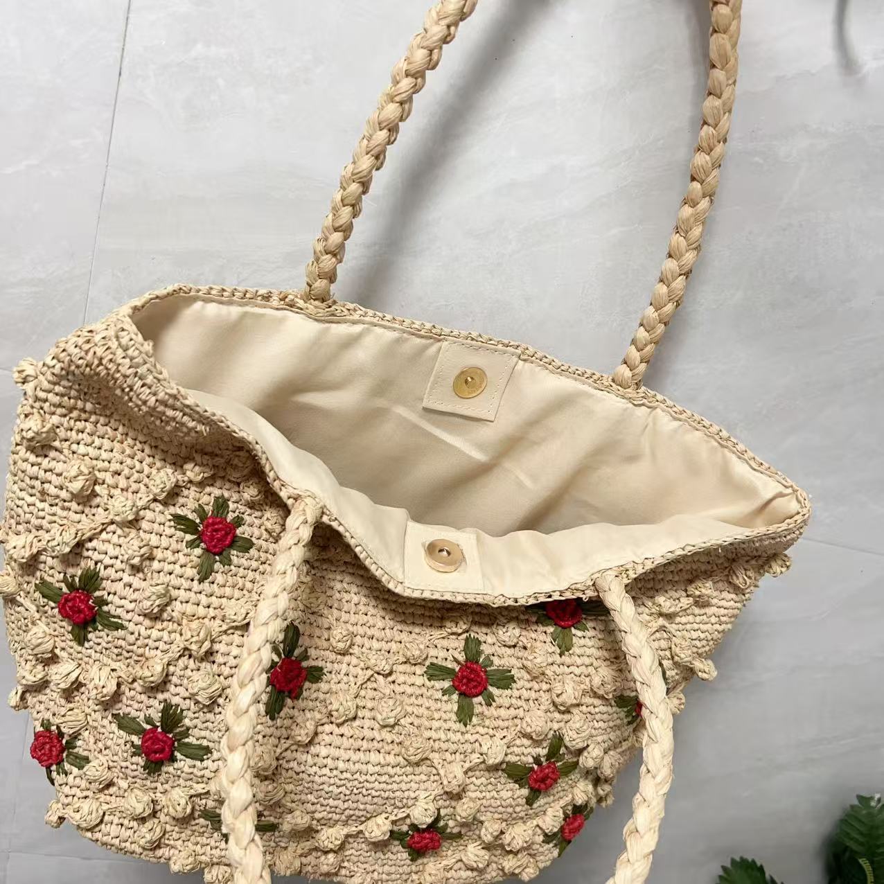 Raffia 3D Rose Flower Handbag For Women