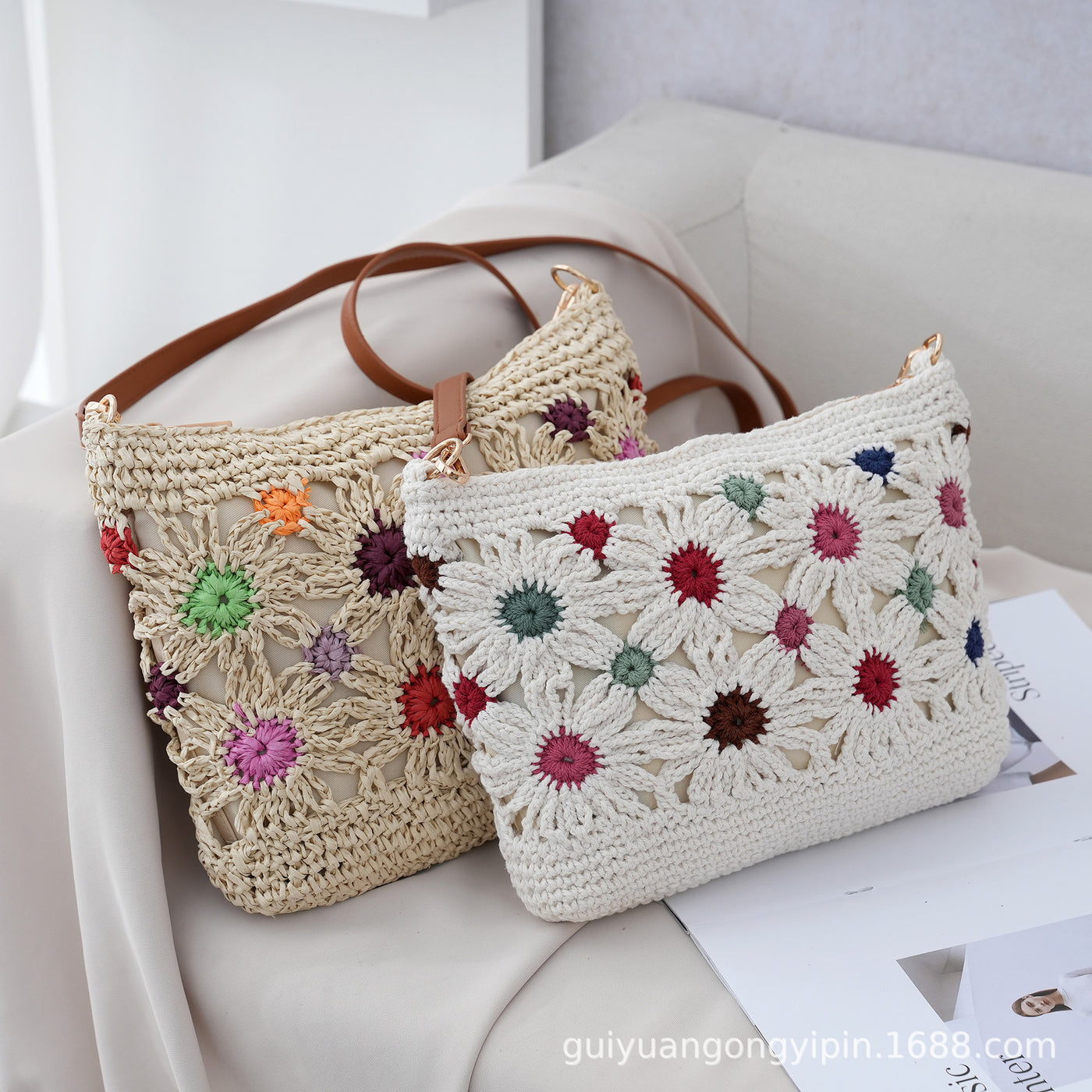 Single-Shoulder Crossbody Straw Bag For Vacation