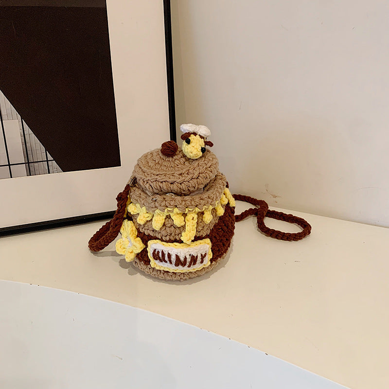 Knitted InternetFamous Yarn Bag Cute Bee And Honey Jar Crossbody Bag