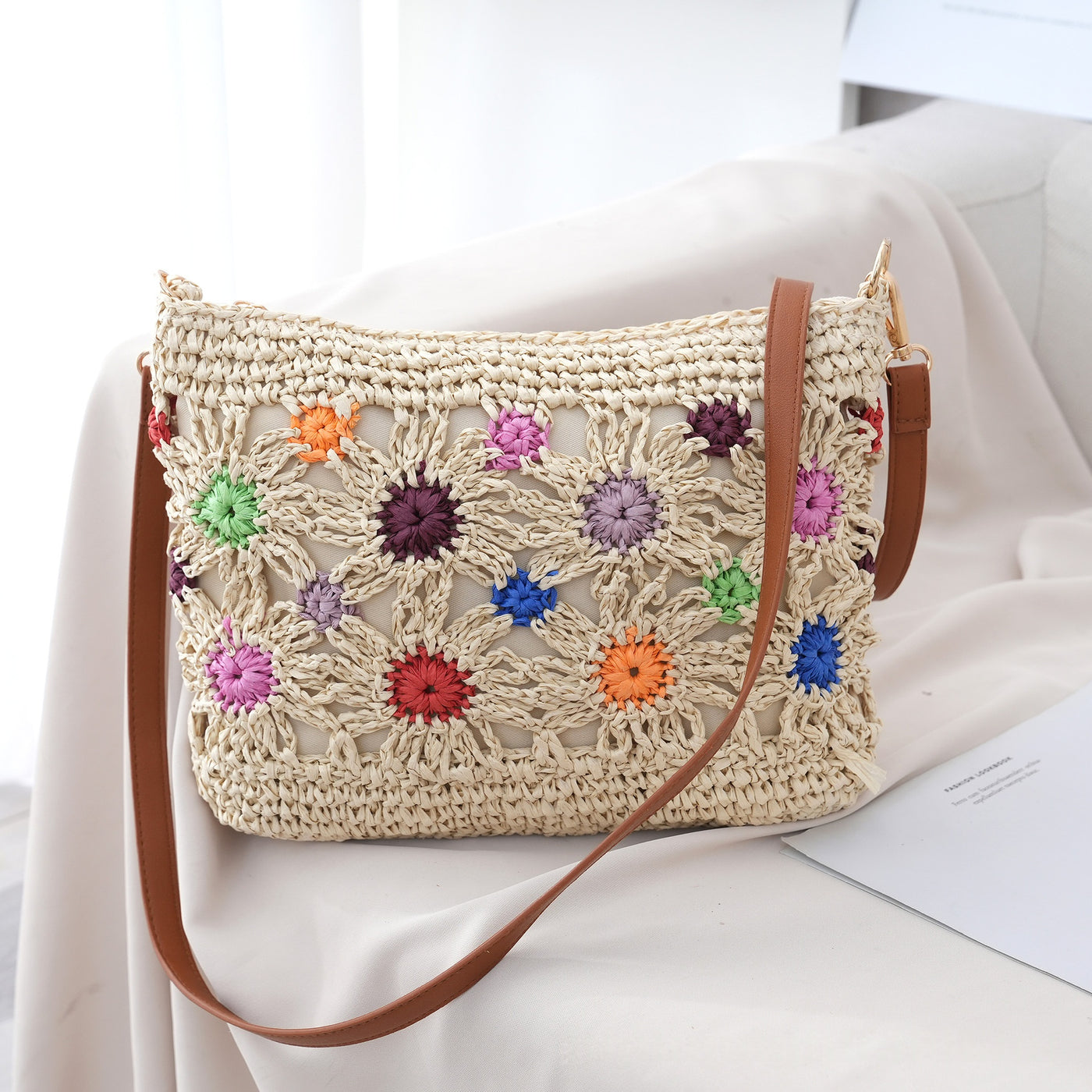 Single-Shoulder Crossbody Straw Bag For Vacation