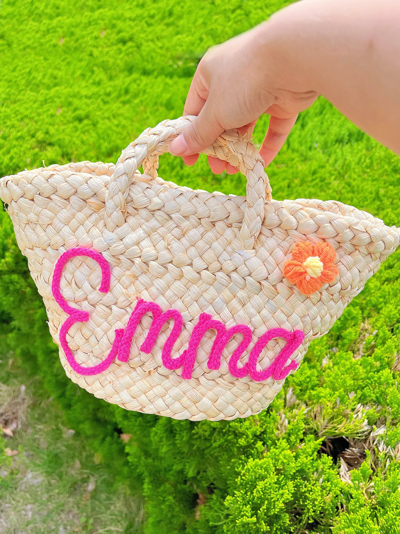 Portable Straw Bag Braided Diagonal Triangle In Grass