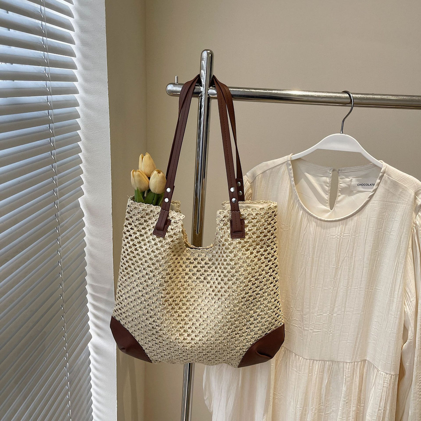 Straw Weave Minimalist Shoulder Bag For Women