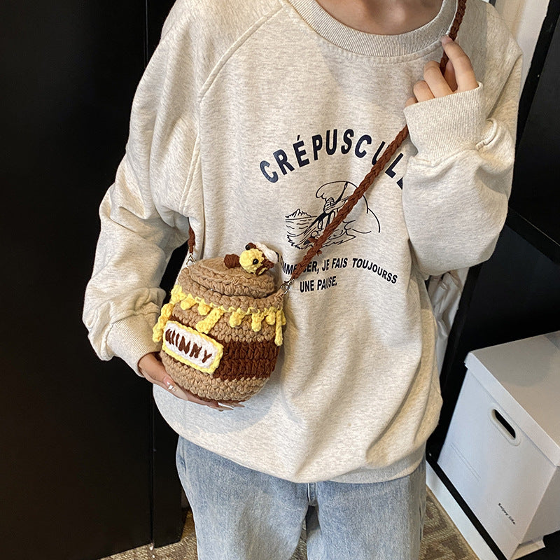 Knitted InternetFamous Yarn Bag Cute Bee And Honey Jar Crossbody Bag
