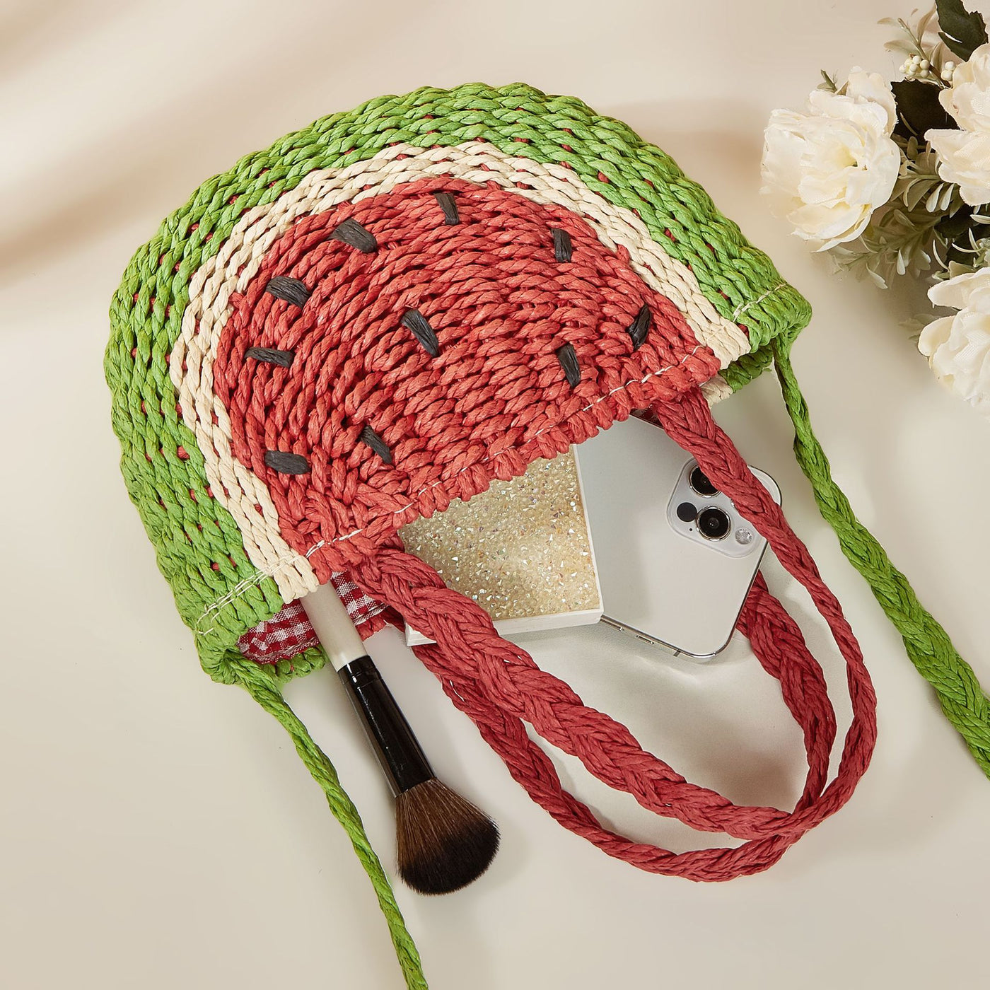 New Style Straw Bag With Fruit Design Shoulder And Crossbody Options