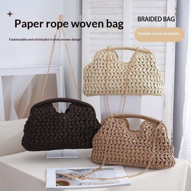 Summer Straw Weave Womens Bag All-Match Casual Chain-Strap Shoulder