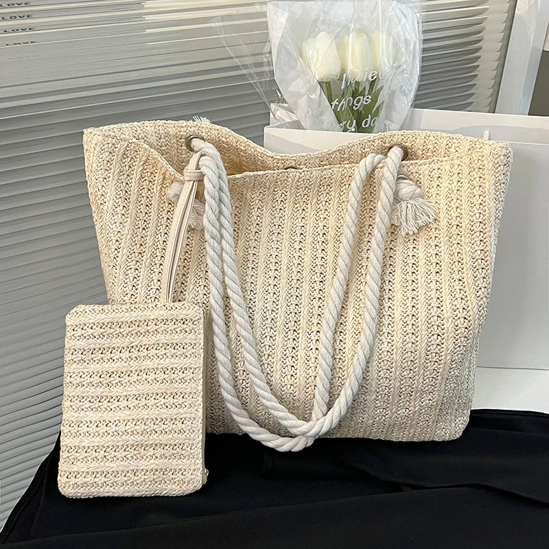 Sciacca - Straw Beach Tote in Setbeige