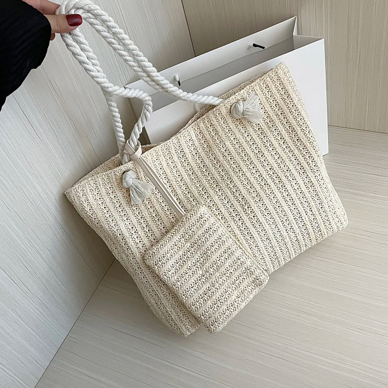 Sciacca - Straw Beach Tote in Setbeige