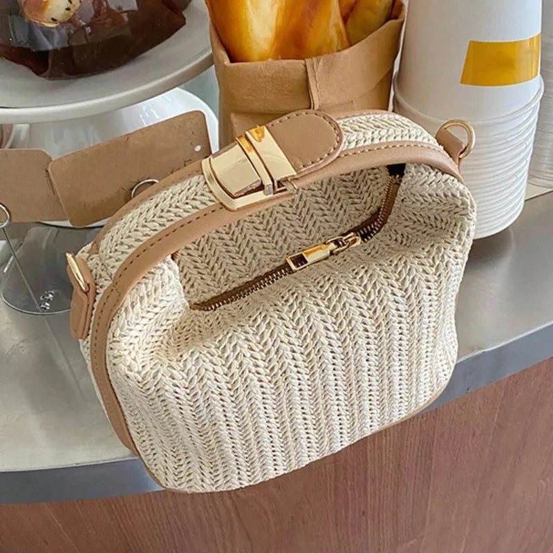 Riomaggiore - Straw Crossbody Bag in Khaki