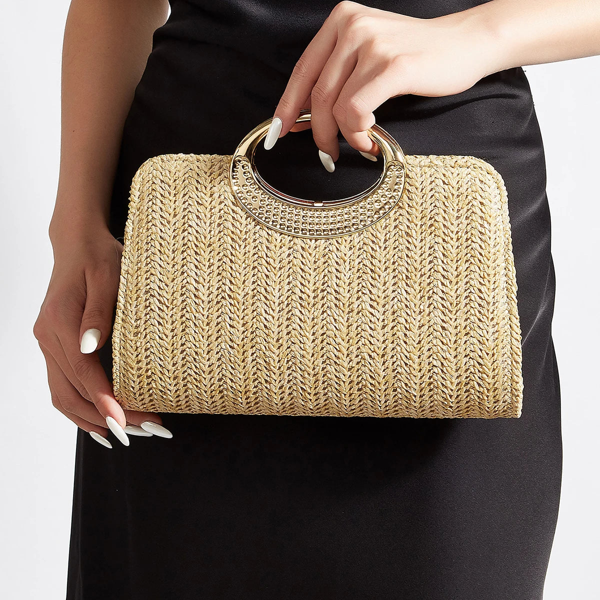 Taggia - Straw Clutch in Khaki