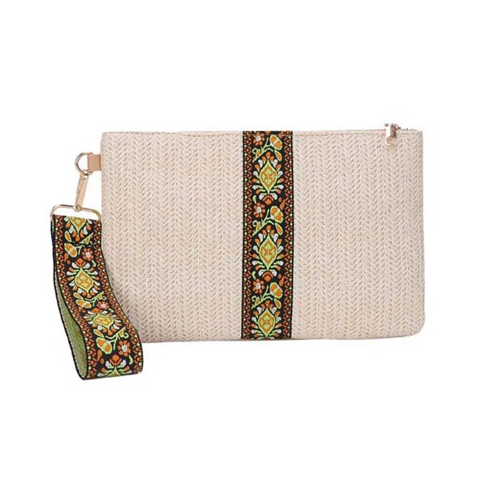 Valldemossa - Straw Clutch in Green And Beige
