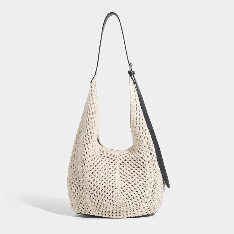 Denia - Crochet Crossbody Bag in Beige