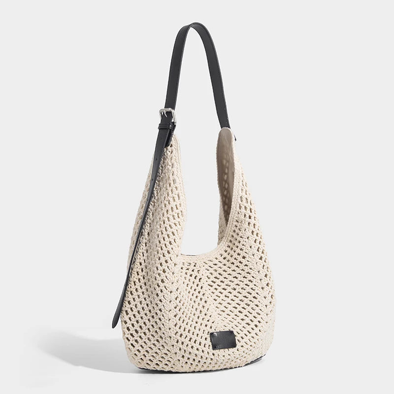 Denia - Crochet Crossbody Bag in Beige