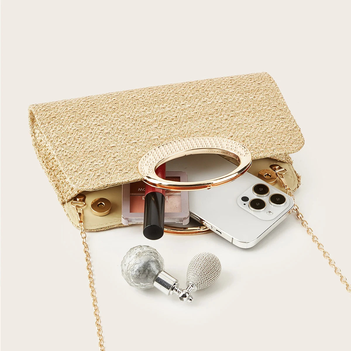 Santorini - Straw Clutch in Khaki