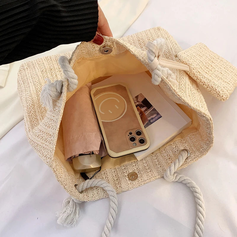 Sciacca - Straw Beach Tote in Setbeige