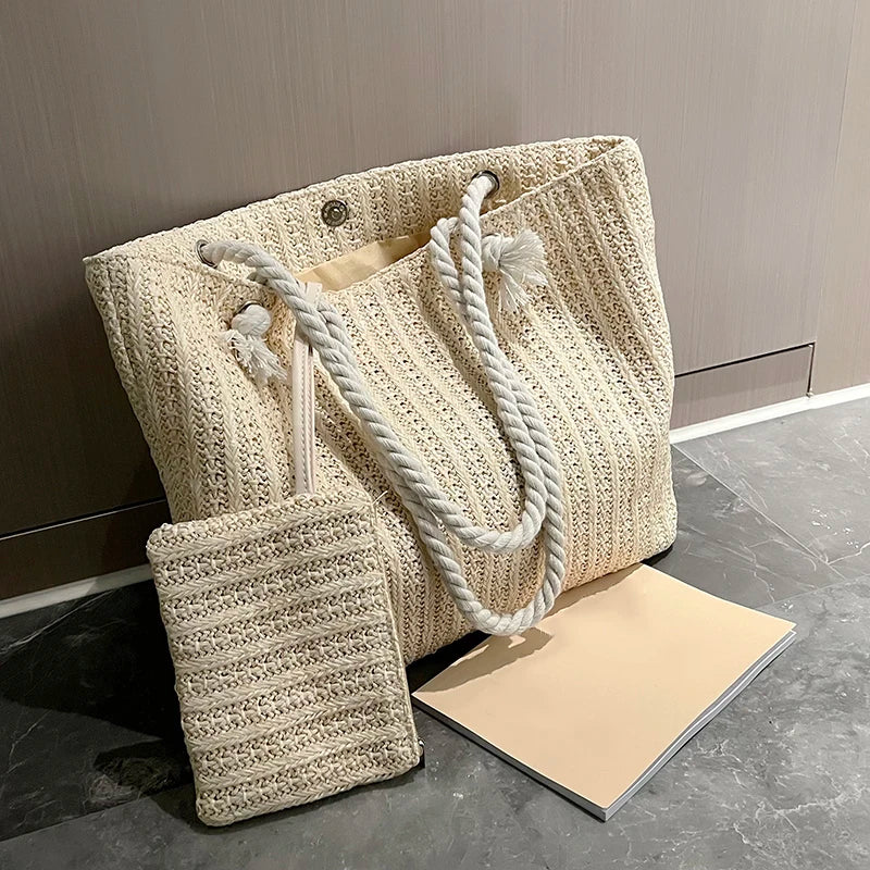 Sciacca - Straw Beach Tote in Setbeige