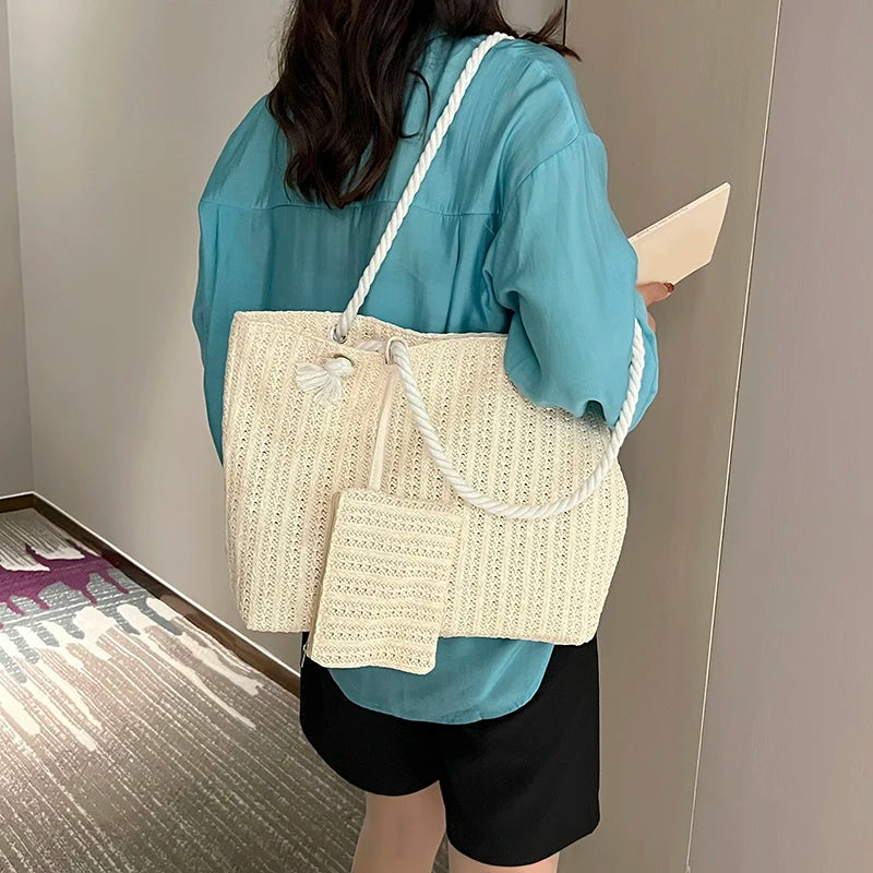 Sciacca - Straw Beach Tote in Setbeige