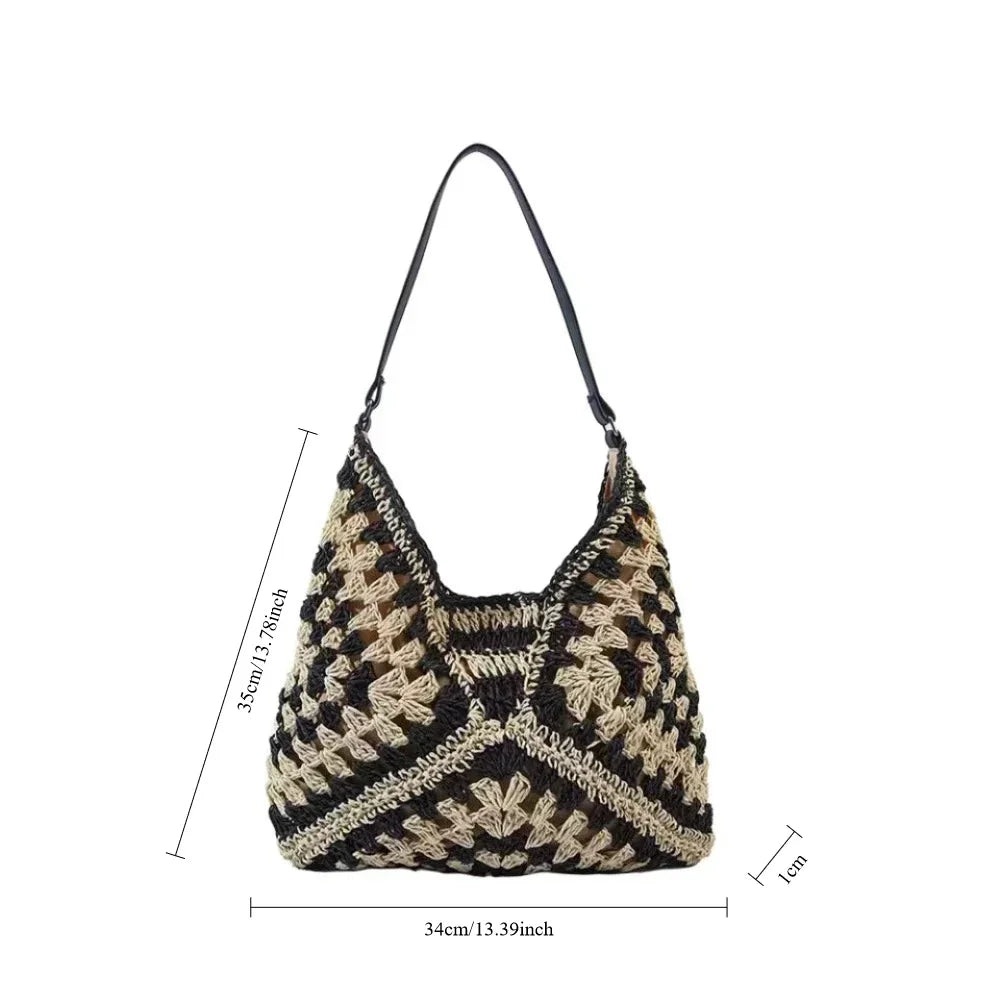 Vence - Straw Beach Tote in Black