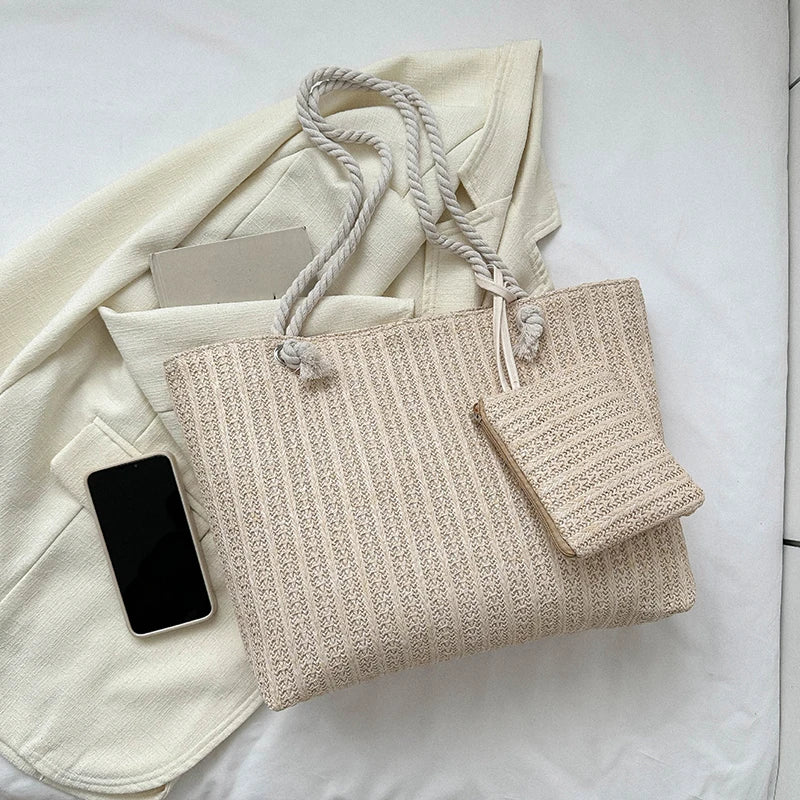 Sciacca - Straw Beach Tote in Setbeige