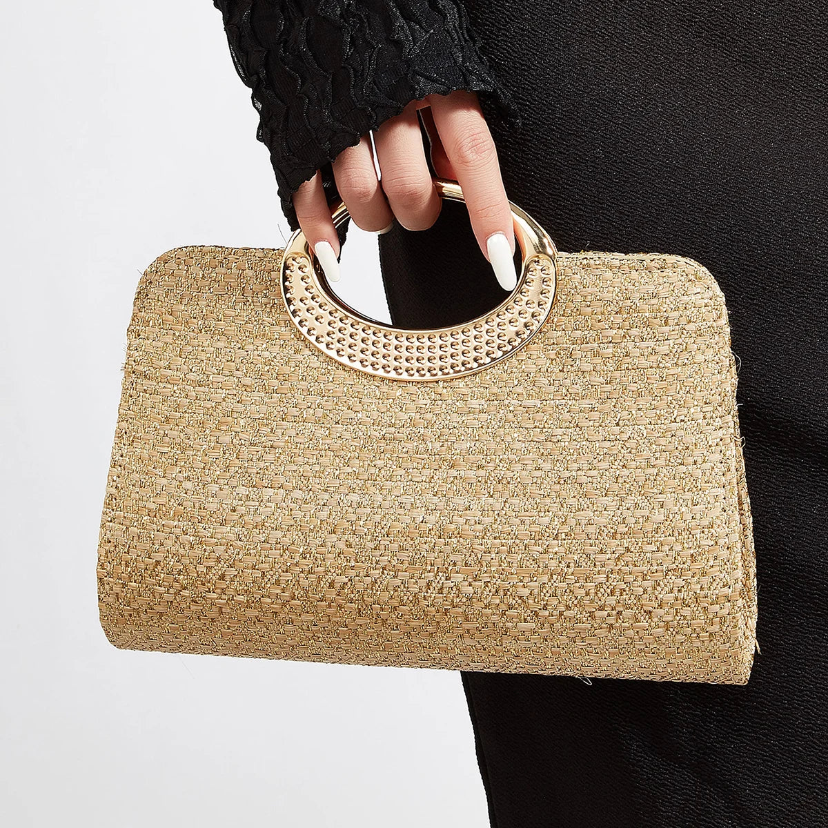Santorini - Straw Clutch in Khaki