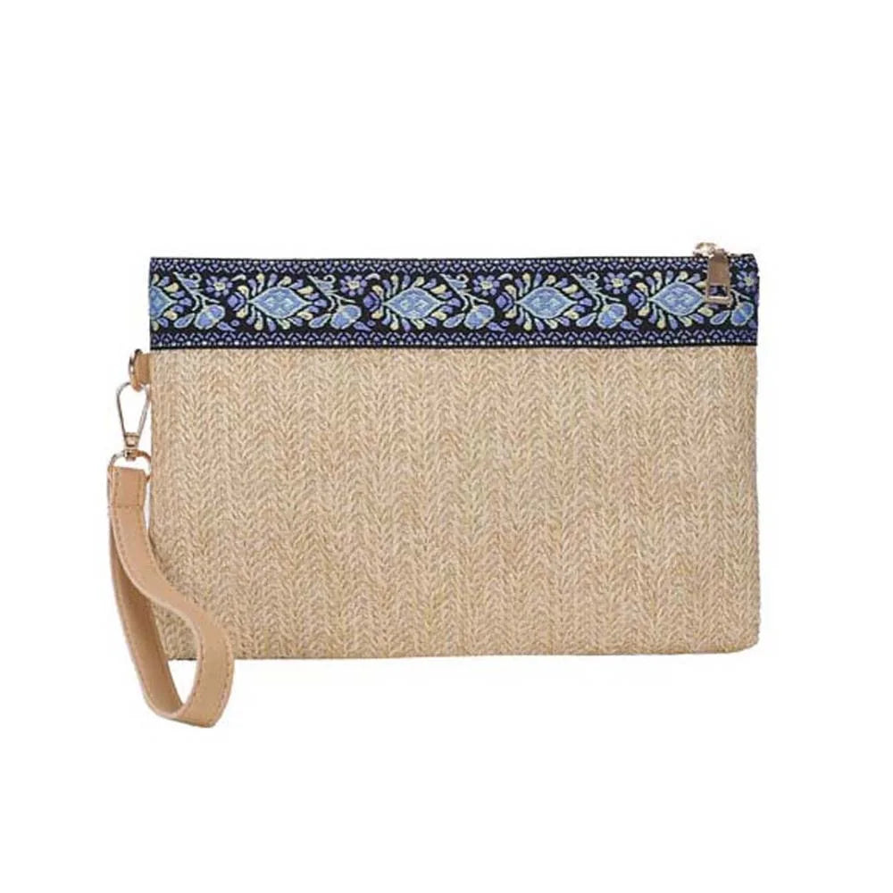 Valldemossa - Straw Clutch in Green And Beige