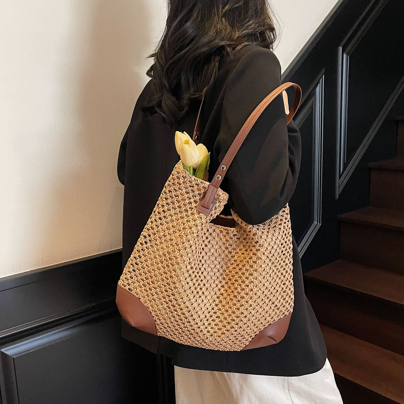 Straw Weave Minimalist Shoulder Bag For Women