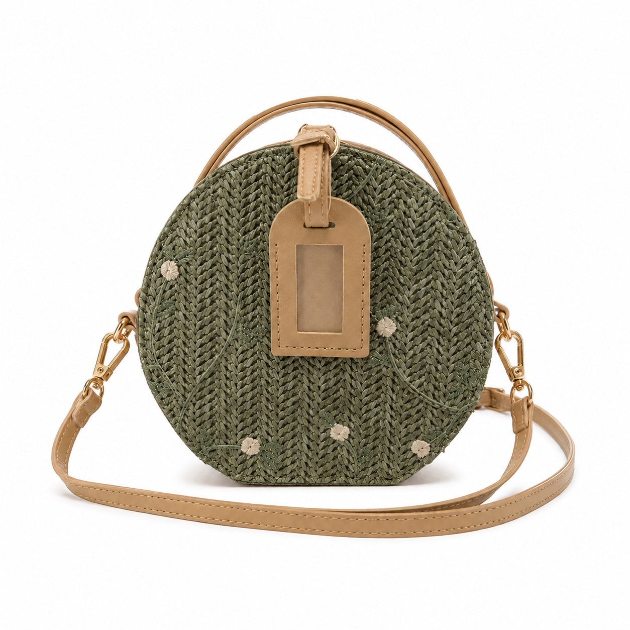 Alacati - Straw Crossbody Bag in khaki, front view