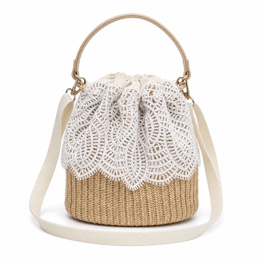 Alassio - Straw Crossbody Bag, front view on white background